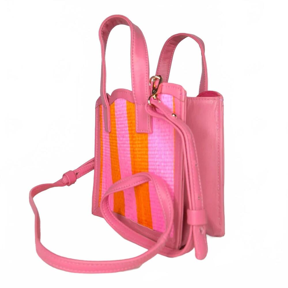 NEW SOLI & SUN women's nina straw & leather tote bag in pink